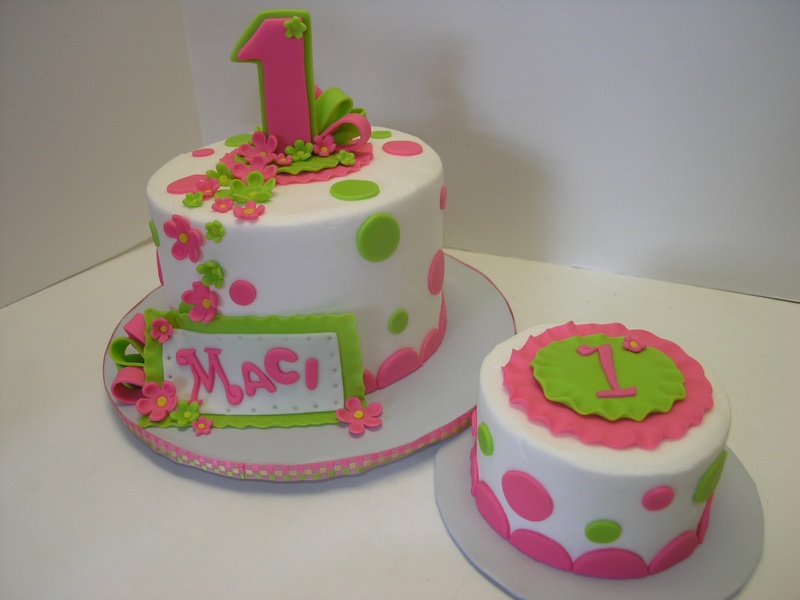 Hot Pink and Lime Green Birthday Cake