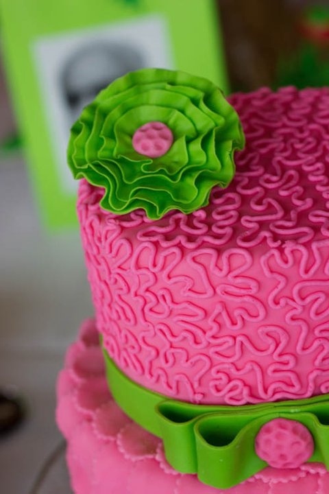 Lime Green and Pink Birthday Cake