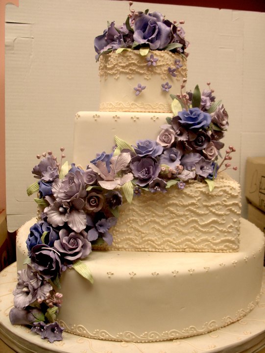 Wedding Cake with Purple Flowers