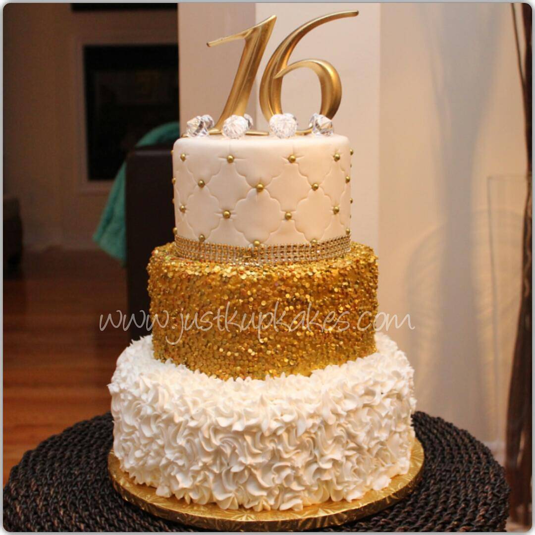 Black White and Gold Sweet 16 Cake