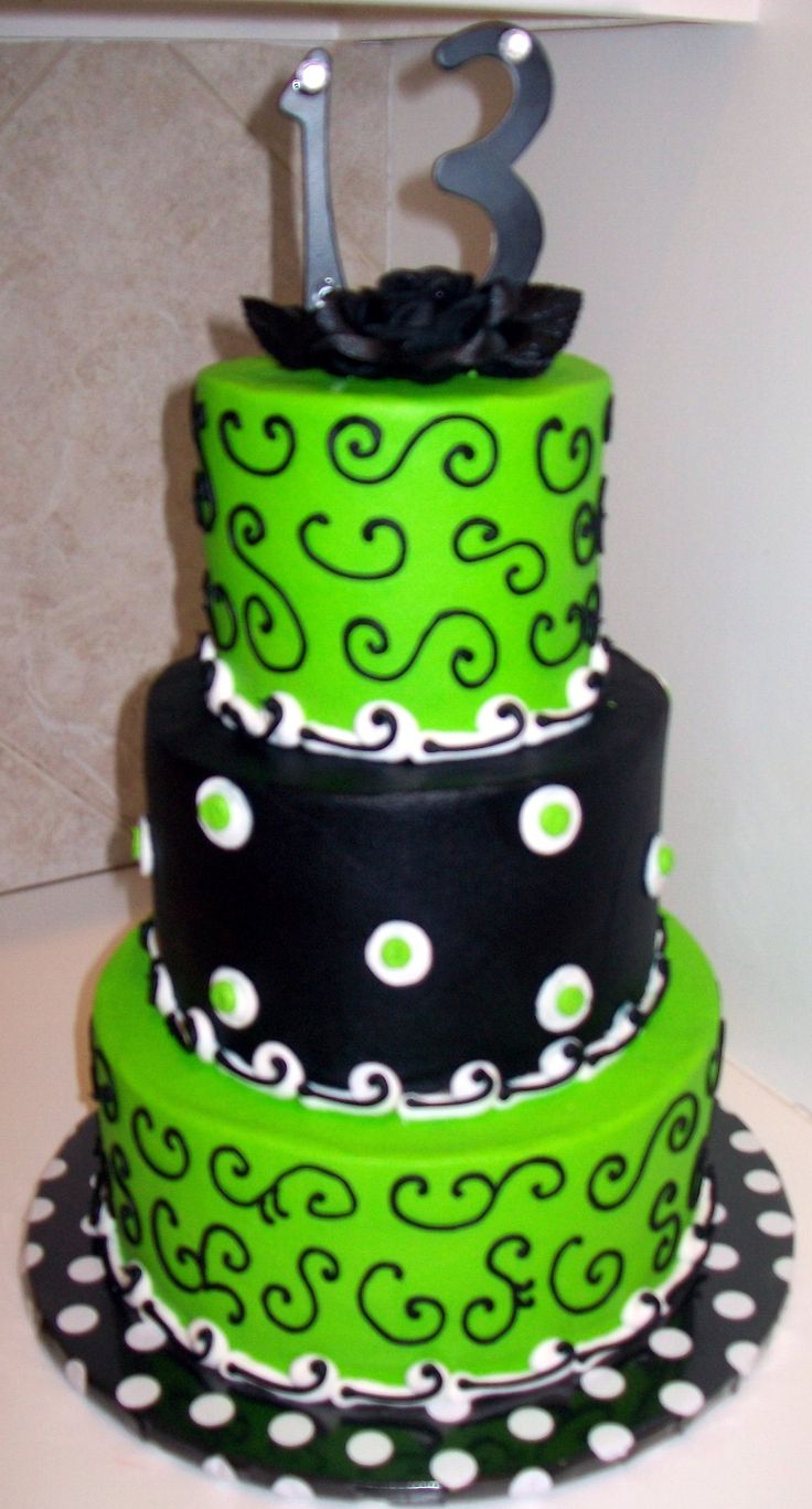 Lime Green and Black Birthday Cake