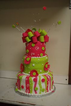 Lime Green and Pink Birthday Cake