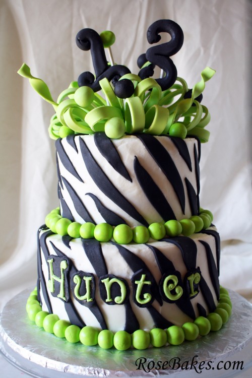 Lime Green and Zebra Birthday Cake