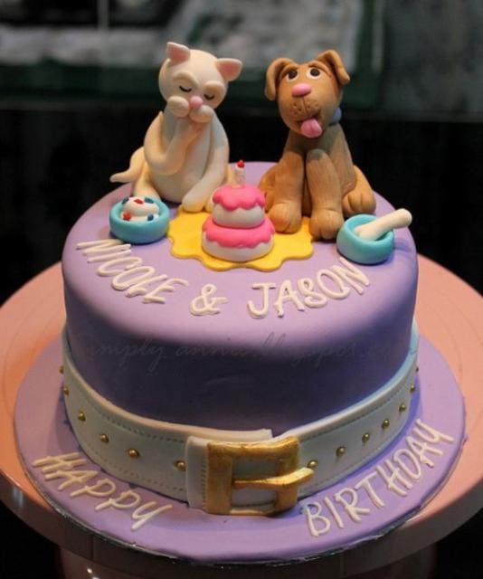 Cat and Dog Themed Birthday Cake