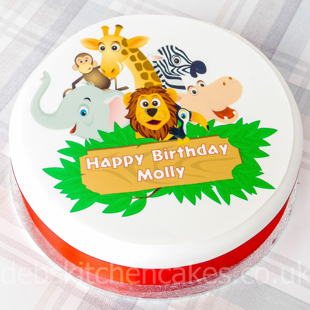 10 Photos of Round Jungle Animal Birthday Cakes