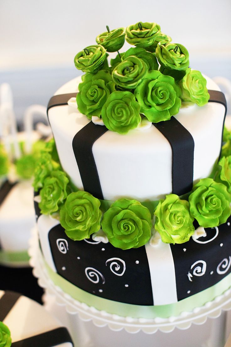 Lime Green Black and White Wedding Cake