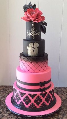 Pink and Black Wedding Cake