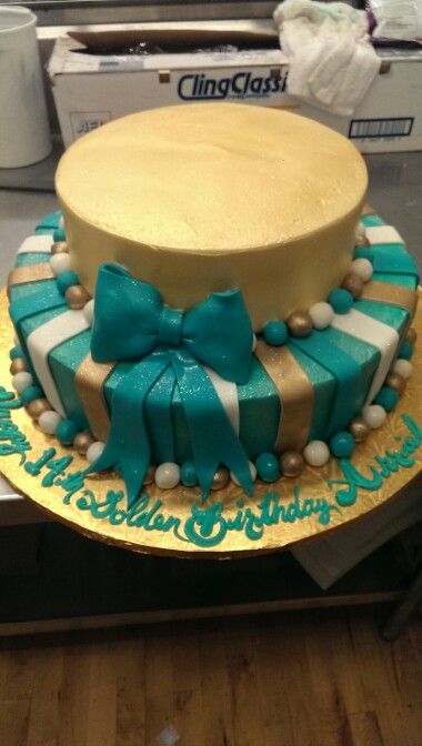 Teal and Gold Birthday Cake