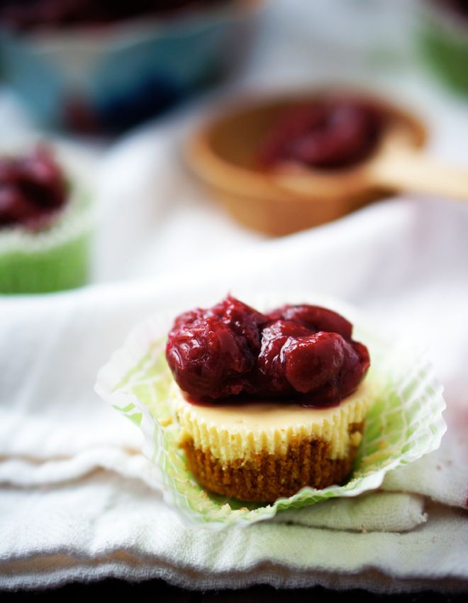 Mini Cherry Cheesecakes with Graham Cracker Crusts