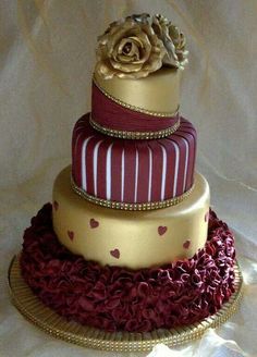 Burgundy and Gold Wedding Cake