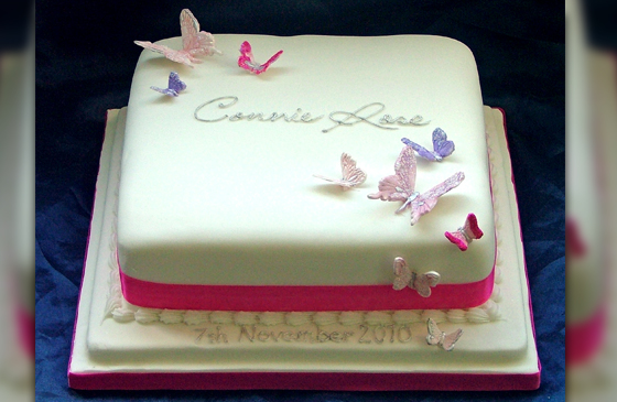 Square Birthday Cake with Butterflies