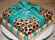 Blue Cheetah Print Birthday Cake