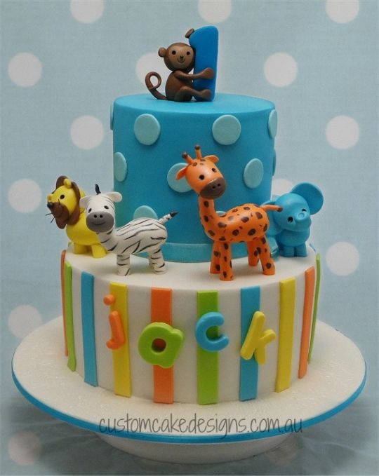 Safari Animal 1st Birthday Cake