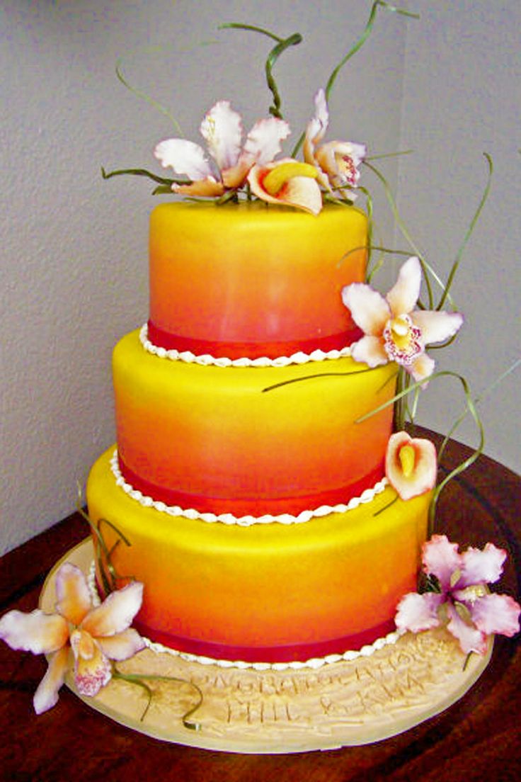 Yellow and Orange Tropical Wedding Cake