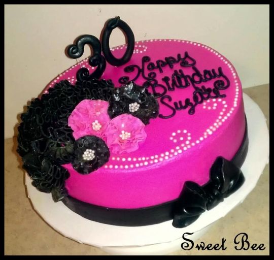 Hot Pink Black and White Birthday Cake