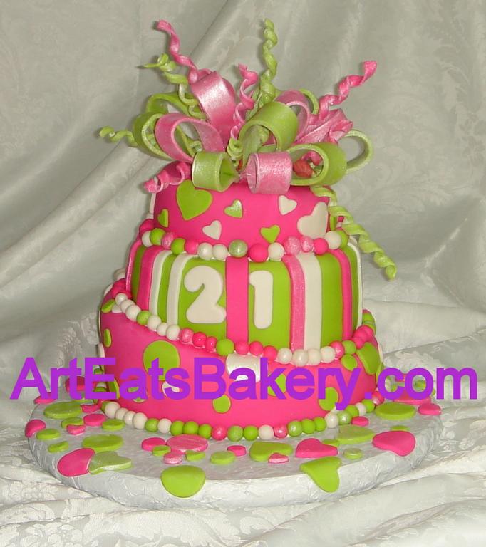 Neon Green and Pink Birthday Cake