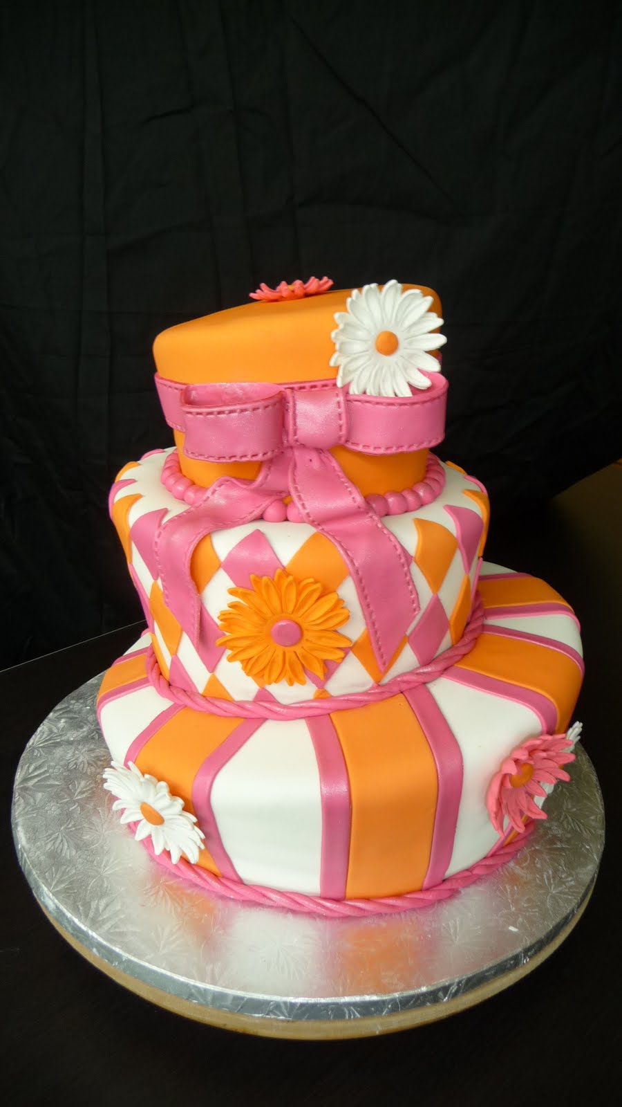 Pink Orange and White Birthday Cake