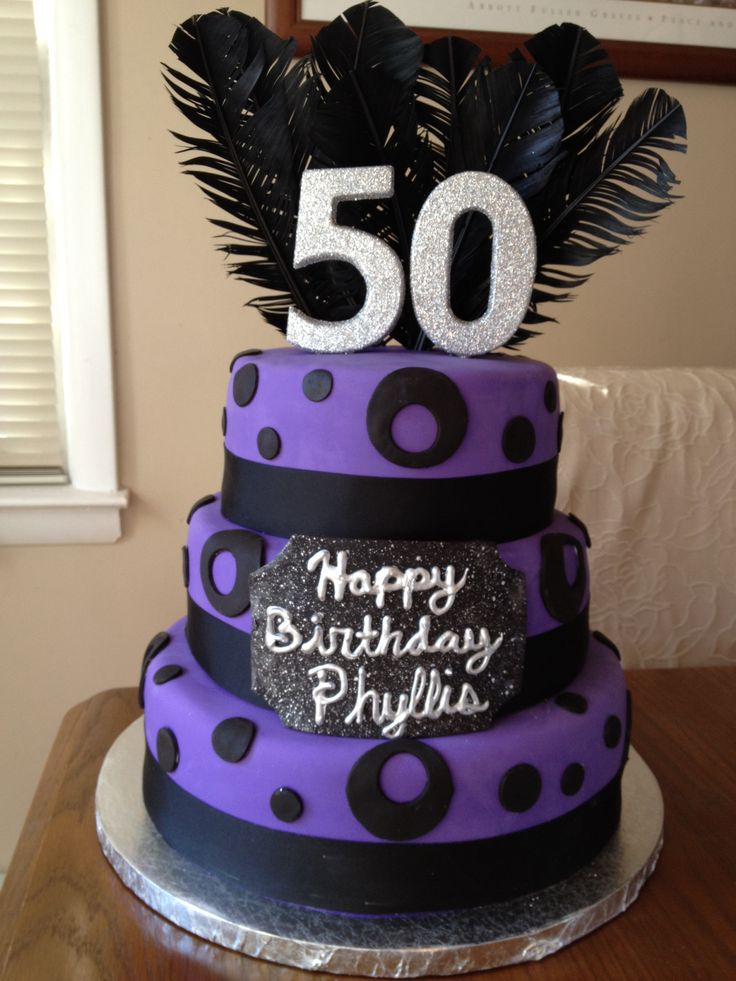 Purple and Black 50th Birthday Cake