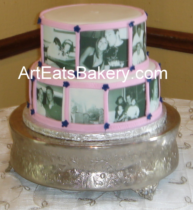 Blue and Pink Fondant Wedding Cake Design