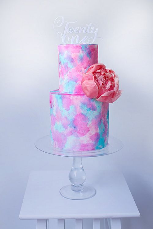 Blue Watercolor Wedding Cake