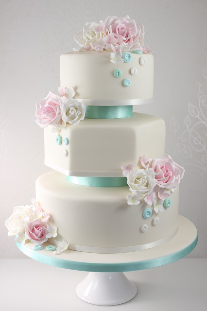 Pink and Blue Wedding Cake