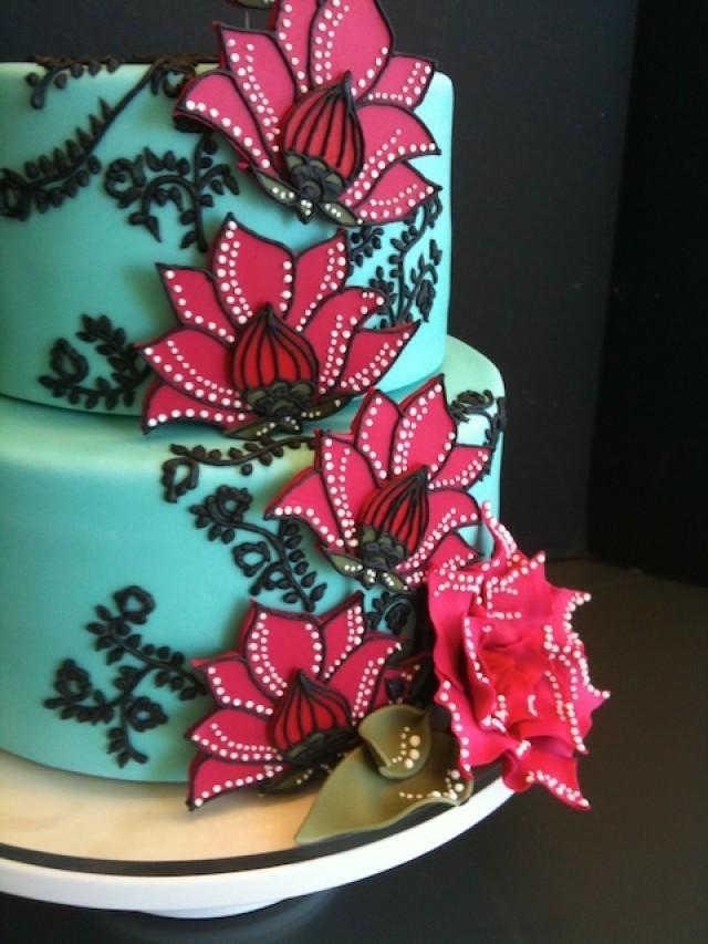 Pink and Teal Flower Cake