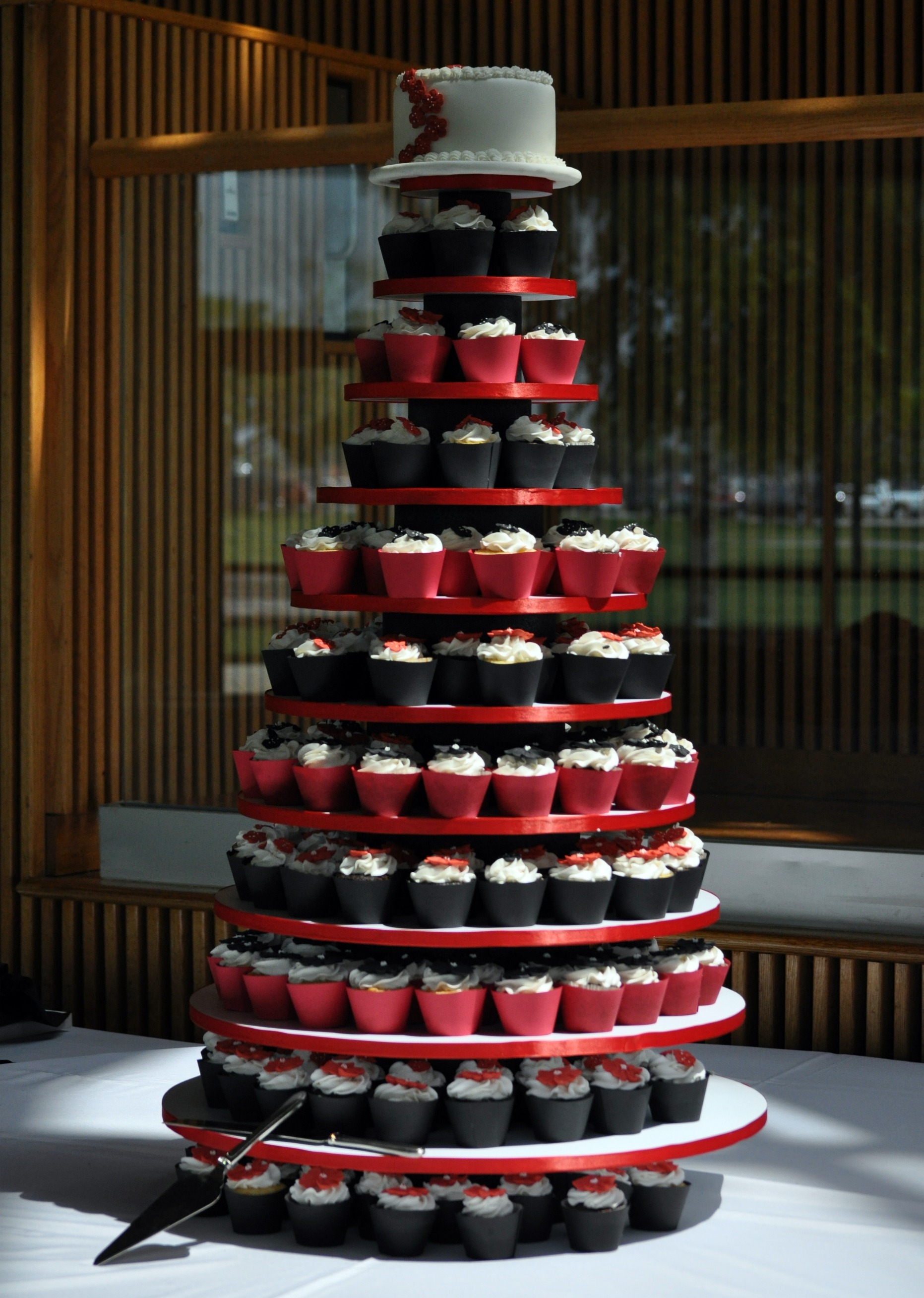 Red and Black Wedding Cupcake Tower