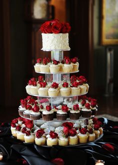 Red and White Cupcake Wedding Cake