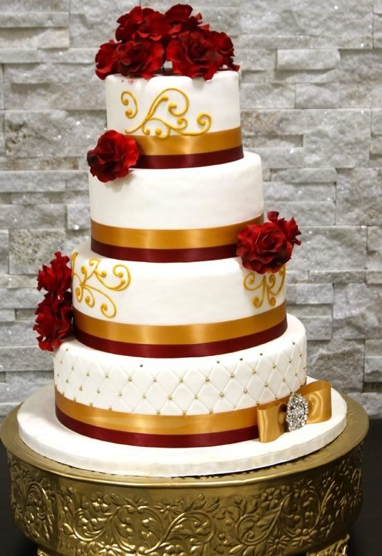 Red Black and Gold Wedding Cake