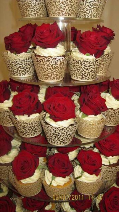 Red Rose Wedding Cupcake Tower