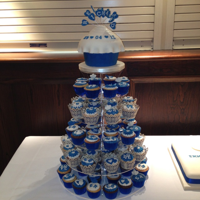 Royal Blue Wedding Cake and Cupcakes