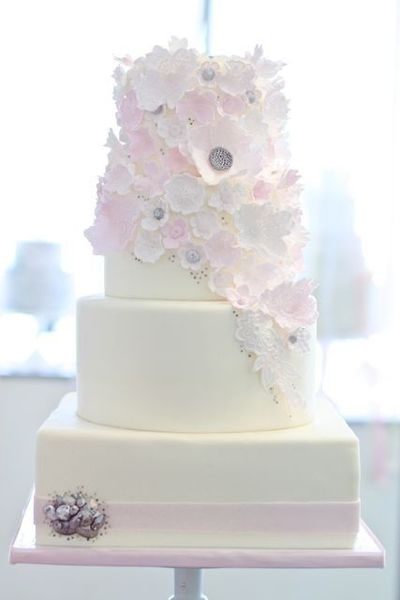 Blush Pink Wedding Cake with Flowers