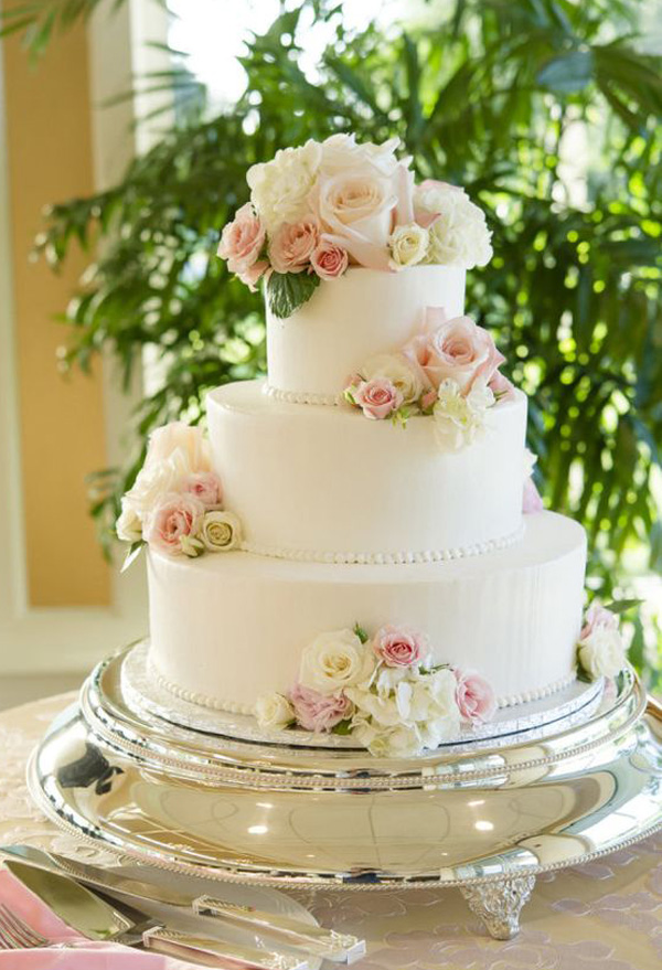 Blush Wedding Cake with Flowers