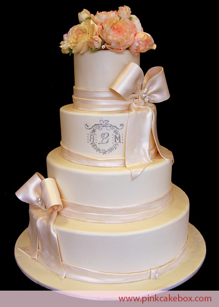 5 Photos of Round Wedding Cakes With Flowers And Monogram