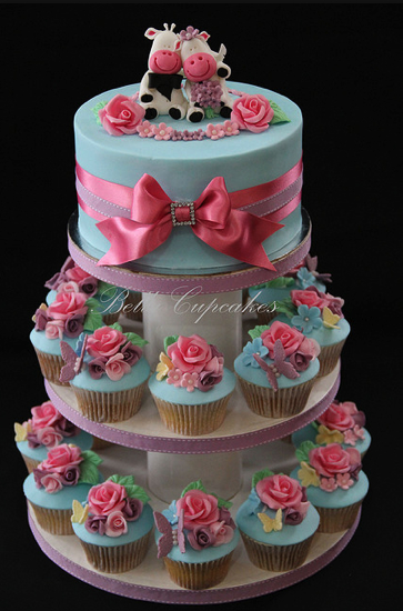 Pink and Blue Cupcake Wedding Cakes