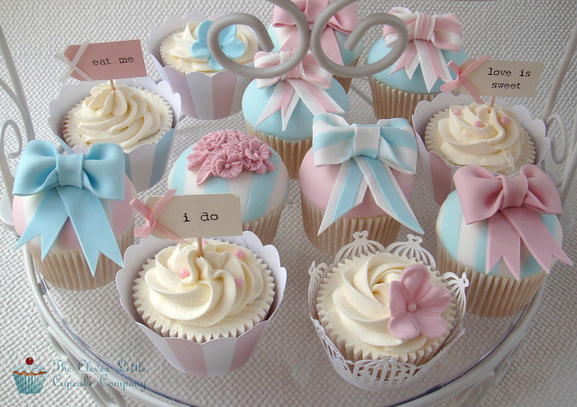 Pink and Blue Wedding Cakes with Cupcakes