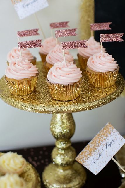 Pink and Gold Glitter Cupcakes