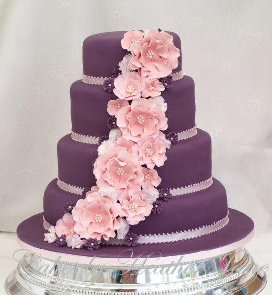 Pink and Purple Roses Wedding Cake