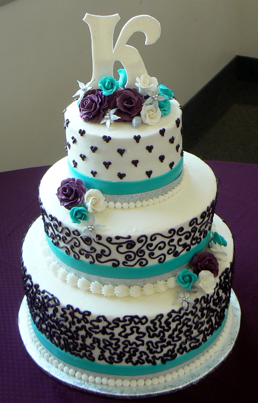 Purple and Teal Wedding Cake