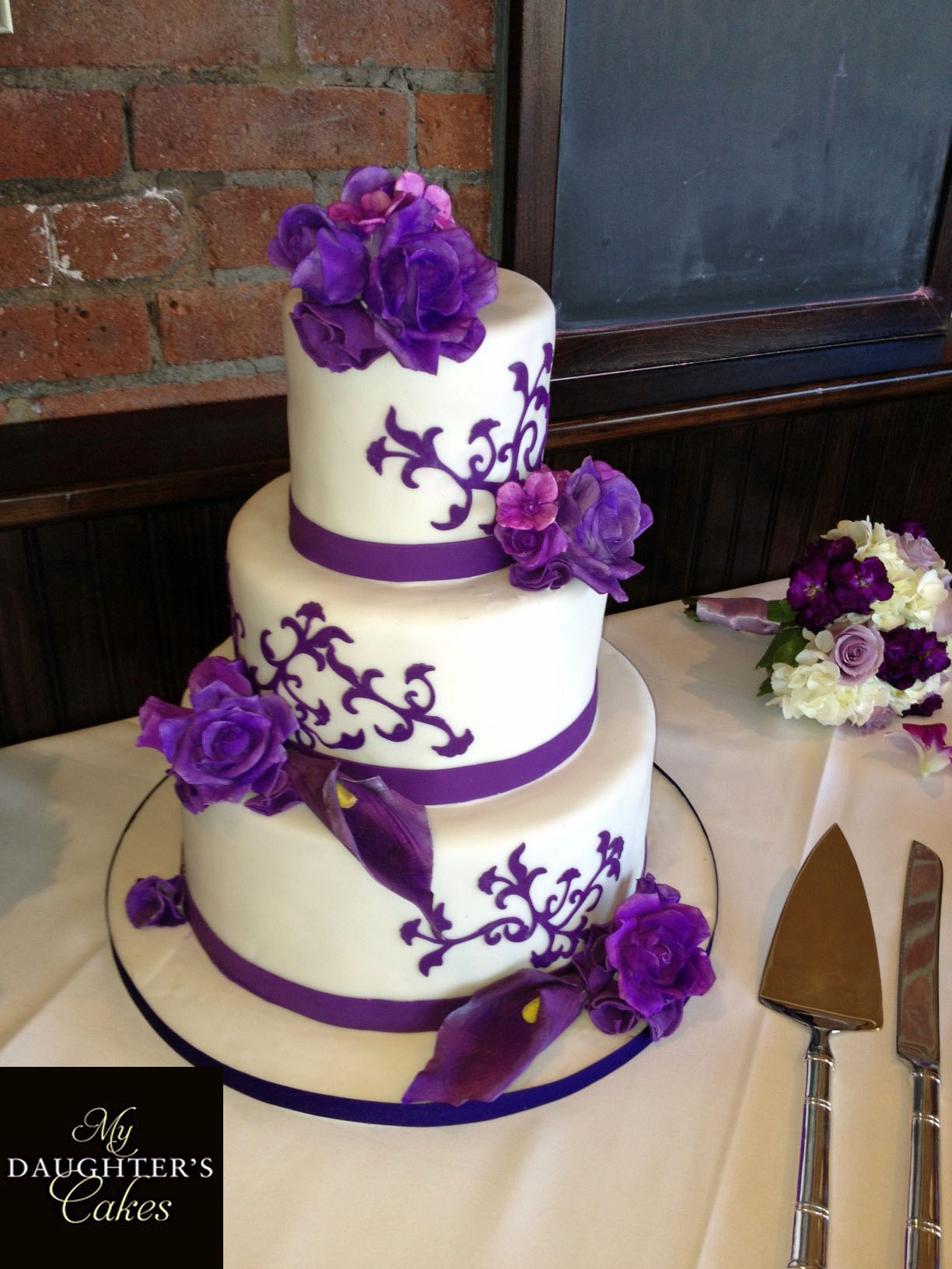 Purple and White Wedding Cake