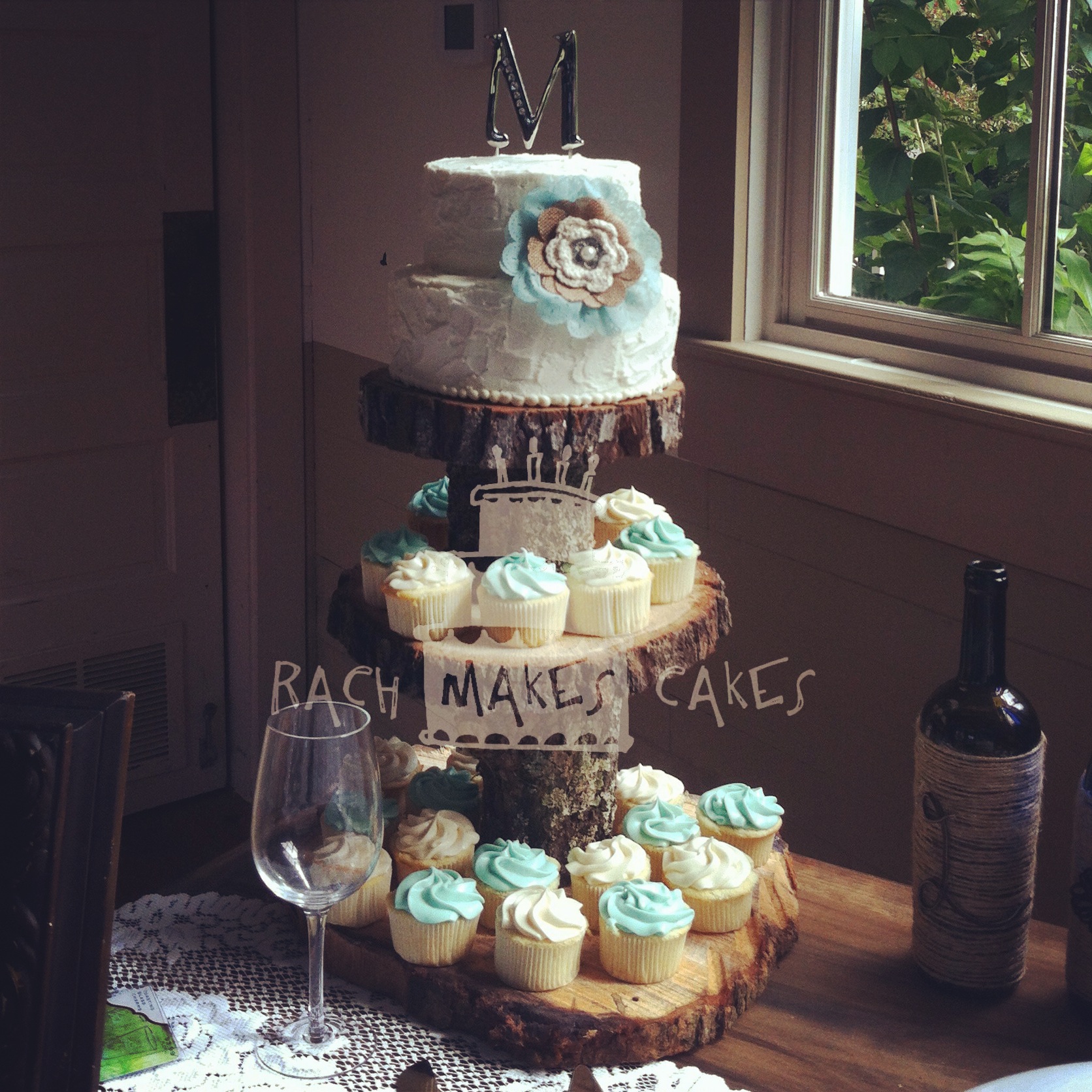 Teal and Burlap Wedding Cake