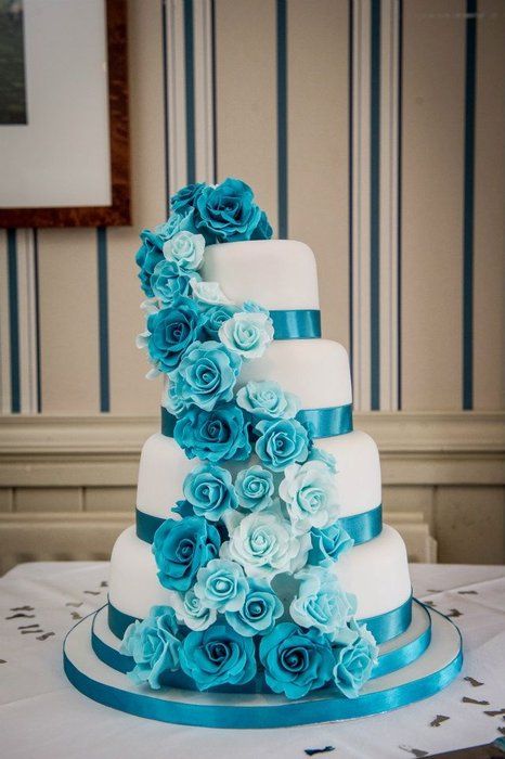 Turquoise and White Wedding Cake