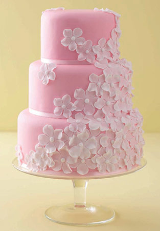 Wedding Cake with Pink Flowers