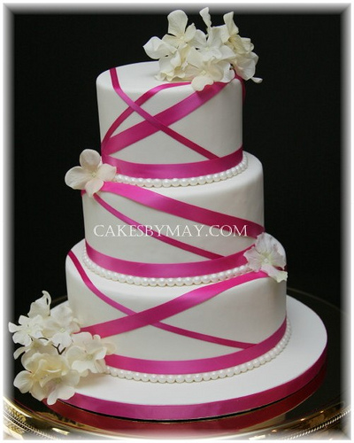 Wedding Cake with Pink Ribbons