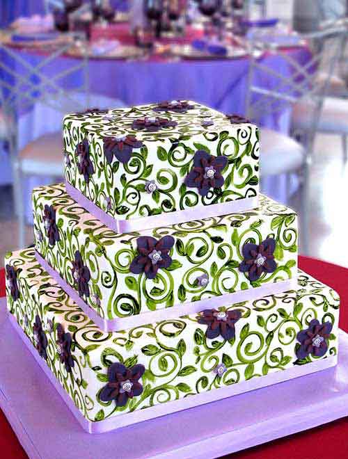 Wedding Cake with Purple and Green