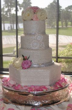 White Wedding Cakes with Sugar Crystals