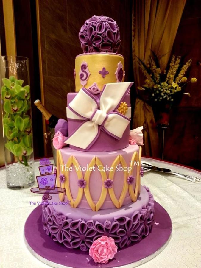 4 Tier Wedding Cake Purple and Gold