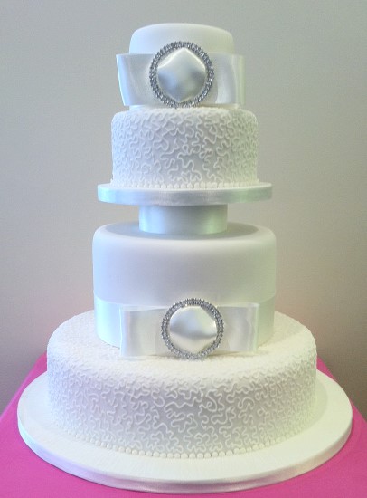 4 Tier Wedding Cake with Ribbon