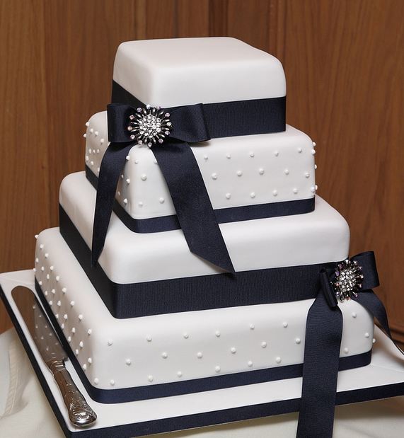 Black Wedding Cake with Ribbon