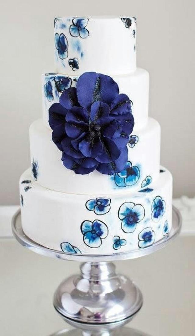 Blue and White Wedding Cake